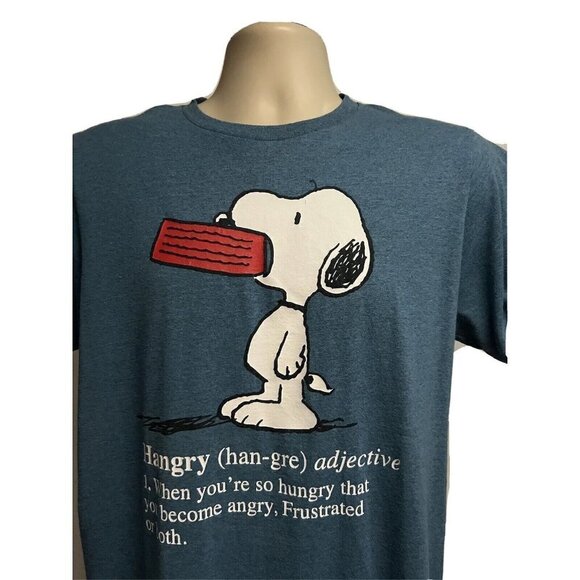 Peanuts Snoopy Dog Blue Graphic Tee Medium Stretch 50/50 Cotton Funny Hangry - Picture 4 of 6